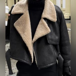 Sherpa lined shearling leather jacket